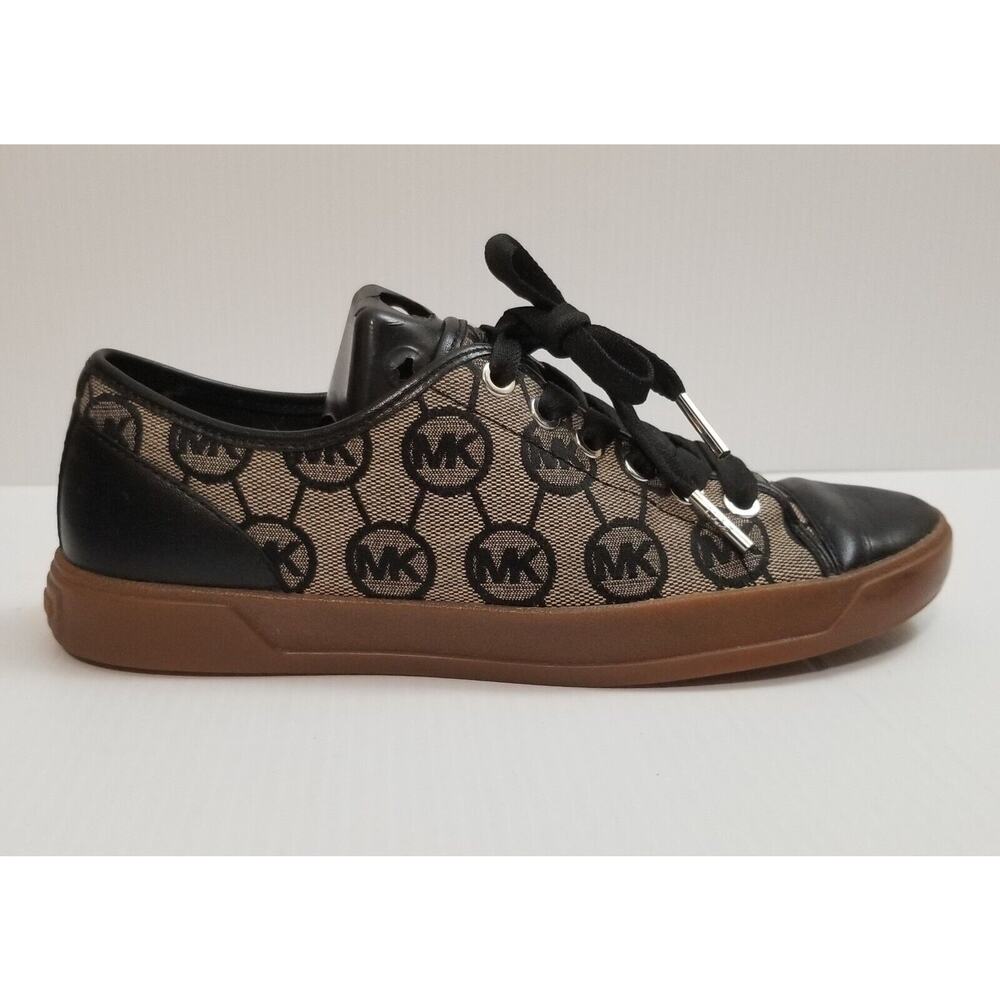 Michael Kors City Sneaker Women 6.5 MONOGRAM MK Shoe Graphite Brown Black White